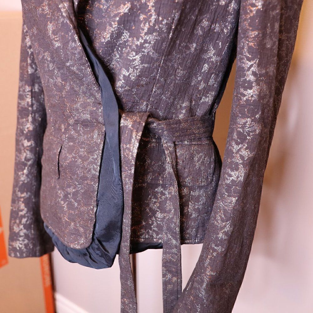 Dries Van Noten Brocade Floral Silk Blend Metallic Wrap/Tie Blazer Sz 8 - Picture 5 of 8